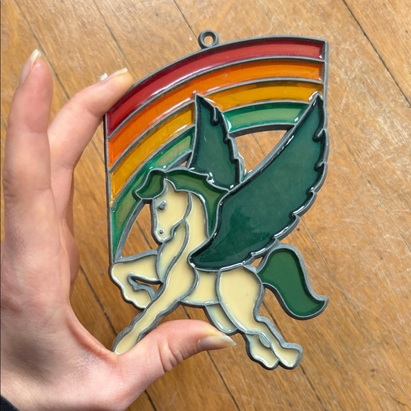 Vintage Colorful Stained Glass Pegasus Suncatcher - Picture 2 of 8